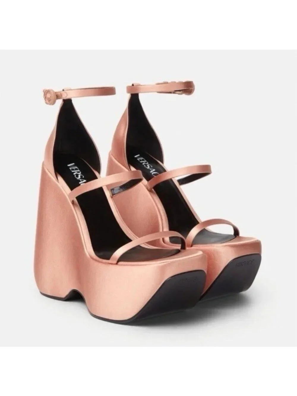 Versace Mauvelous Satin Platform Wedge Sandals EU 38 US 8 NIB - Picture 2 of 5